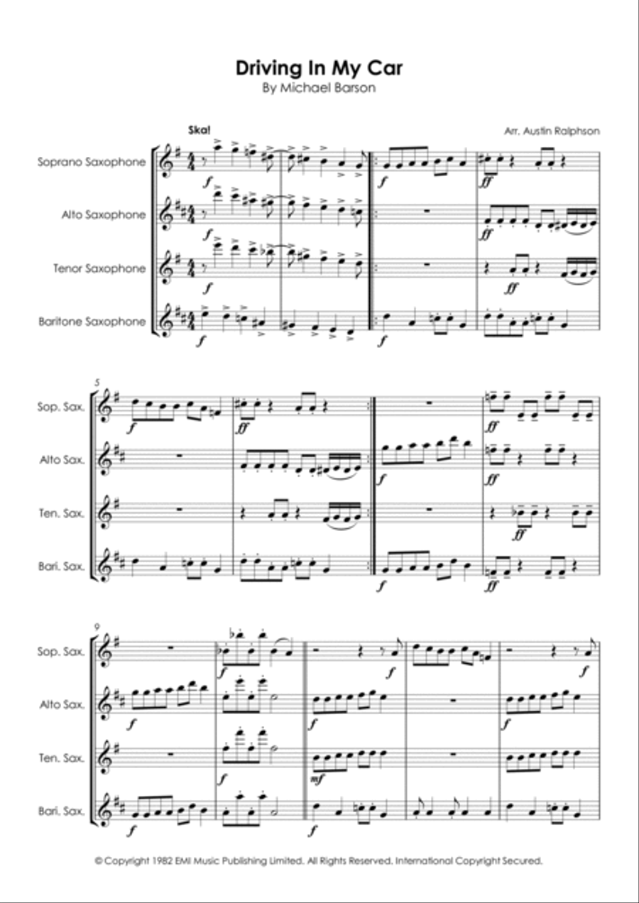 Driving In My Car Saxophone Quartet scores gallery preview page 5