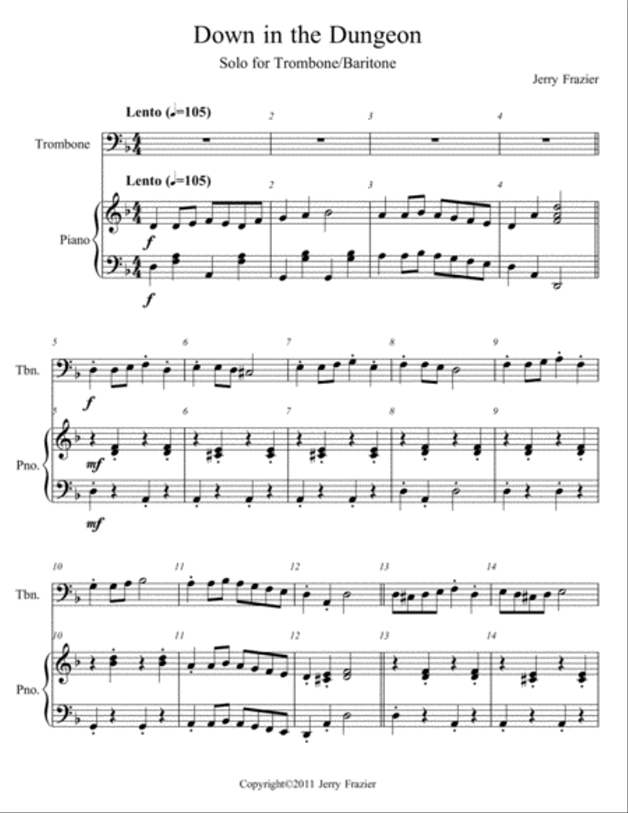 Down in the Dungeon - Trombone Piano Accompaniment scores gallery preview page 2