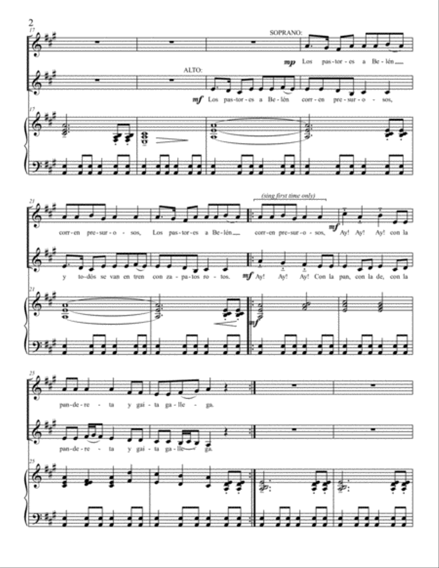 Los Pastores a Belen (Shepherds to Bethlehem)- SSA and piano SSA scores gallery preview page 2