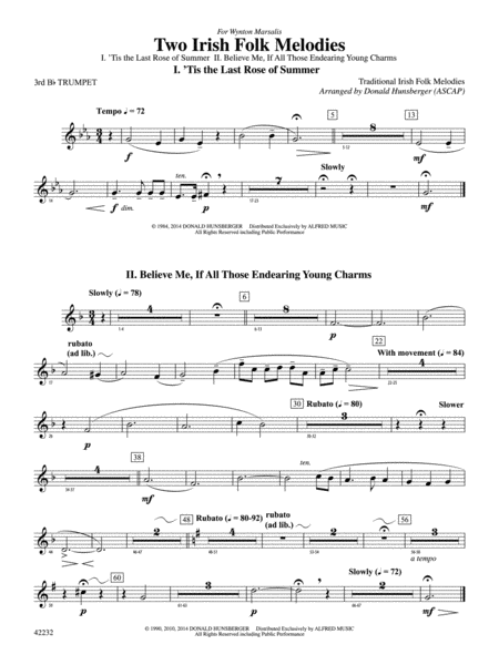 Two Irish Folk Melodies: 3rd B-flat Trumpet