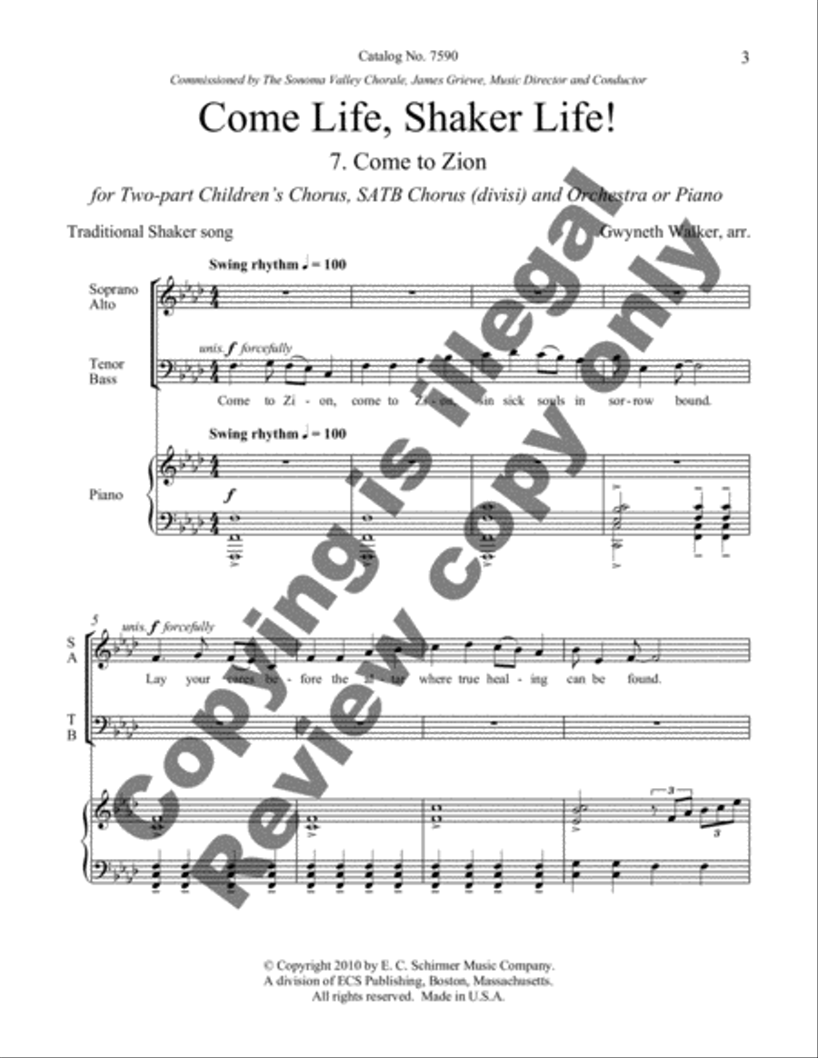 Come Life, Shaker Life! 7. Come to Zion 2-Part scores gallery preview page 11