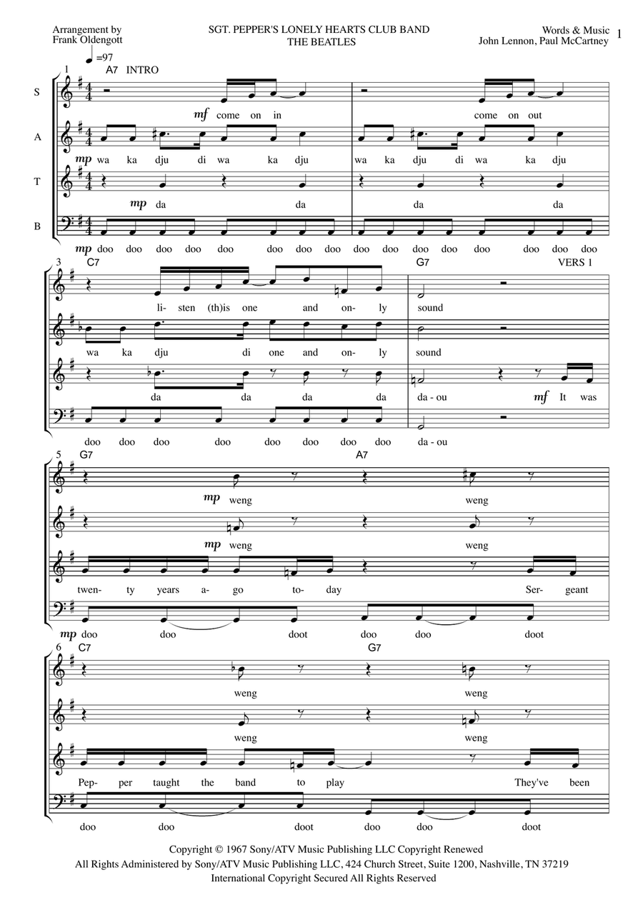Sgt. Pepper's Lonely Hearts Club Band 4-Part scores gallery preview page 1