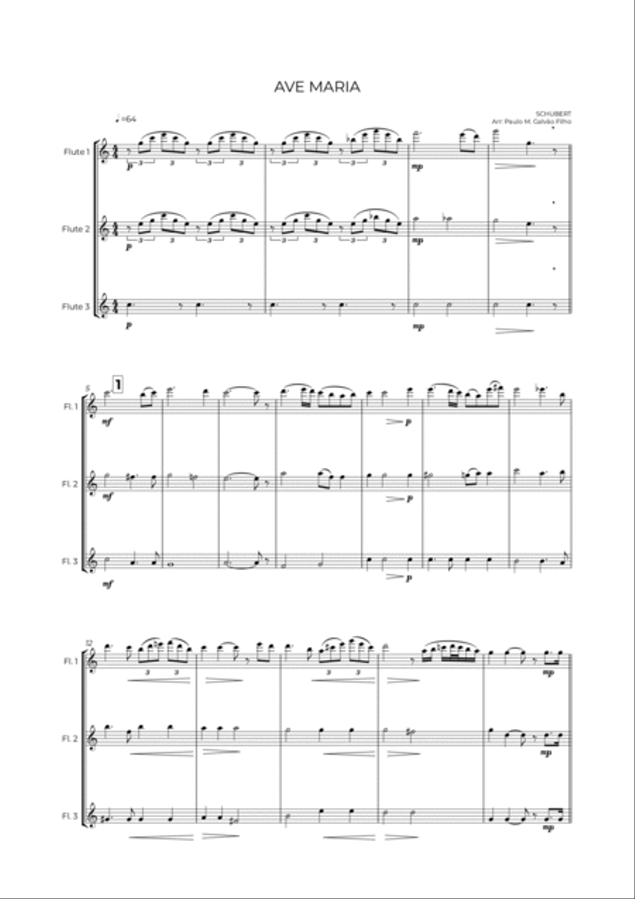 AVE MARIA - SCHUBERT - FLUTE TRIO AVE MARIA - SCHUBERT - FLUTE TRIO Flute Trio scores gallery preview page 2