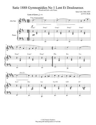 Book cover for Satie 1888 Gymnopédies No 1 Alto or Tenor Sax Solo
