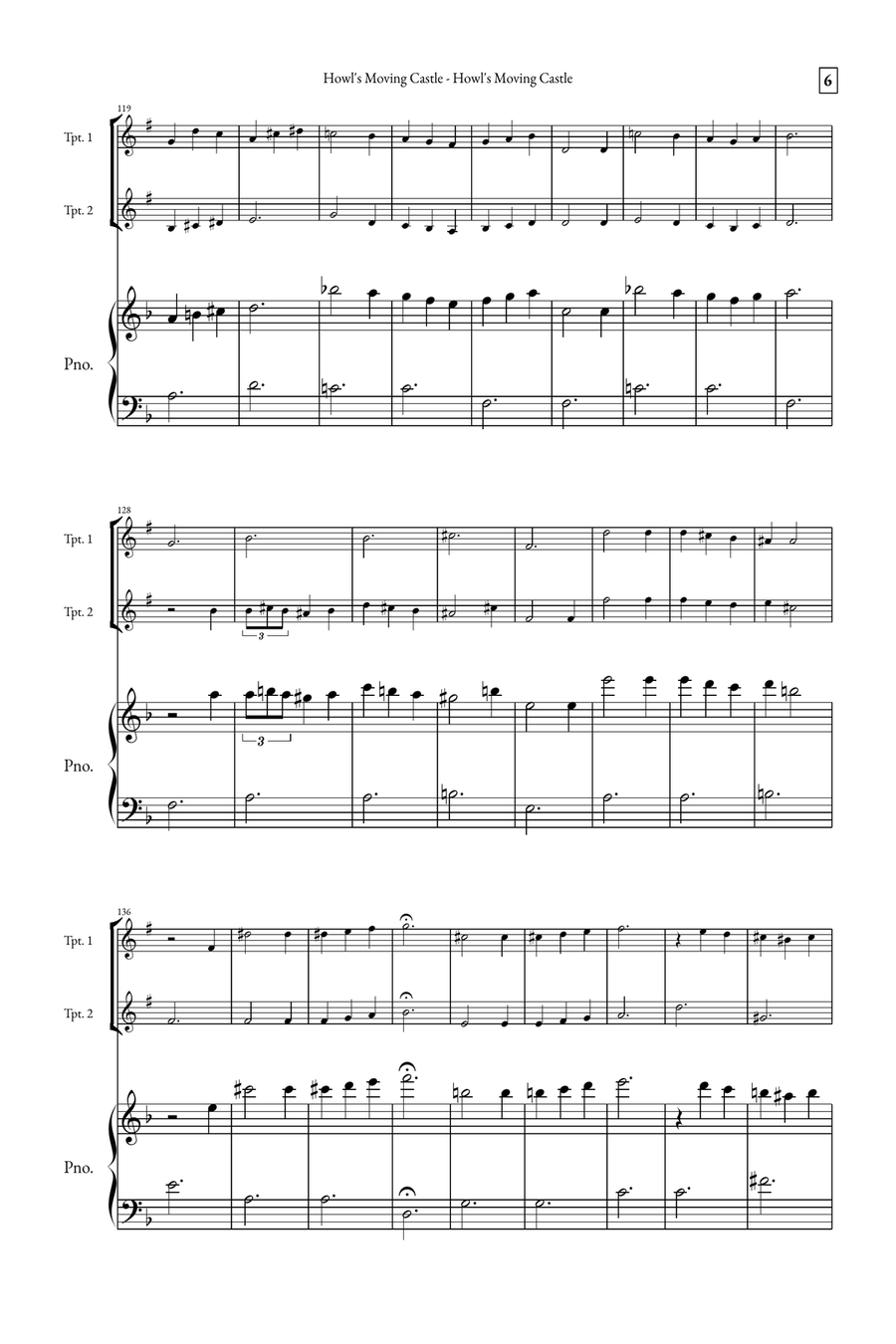 Howl's Moving Castle Trumpet Duet scores gallery preview page 6
