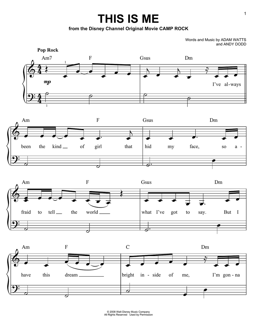 This Is Me (from Camp Rock) Easy Piano scores gallery preview page 1