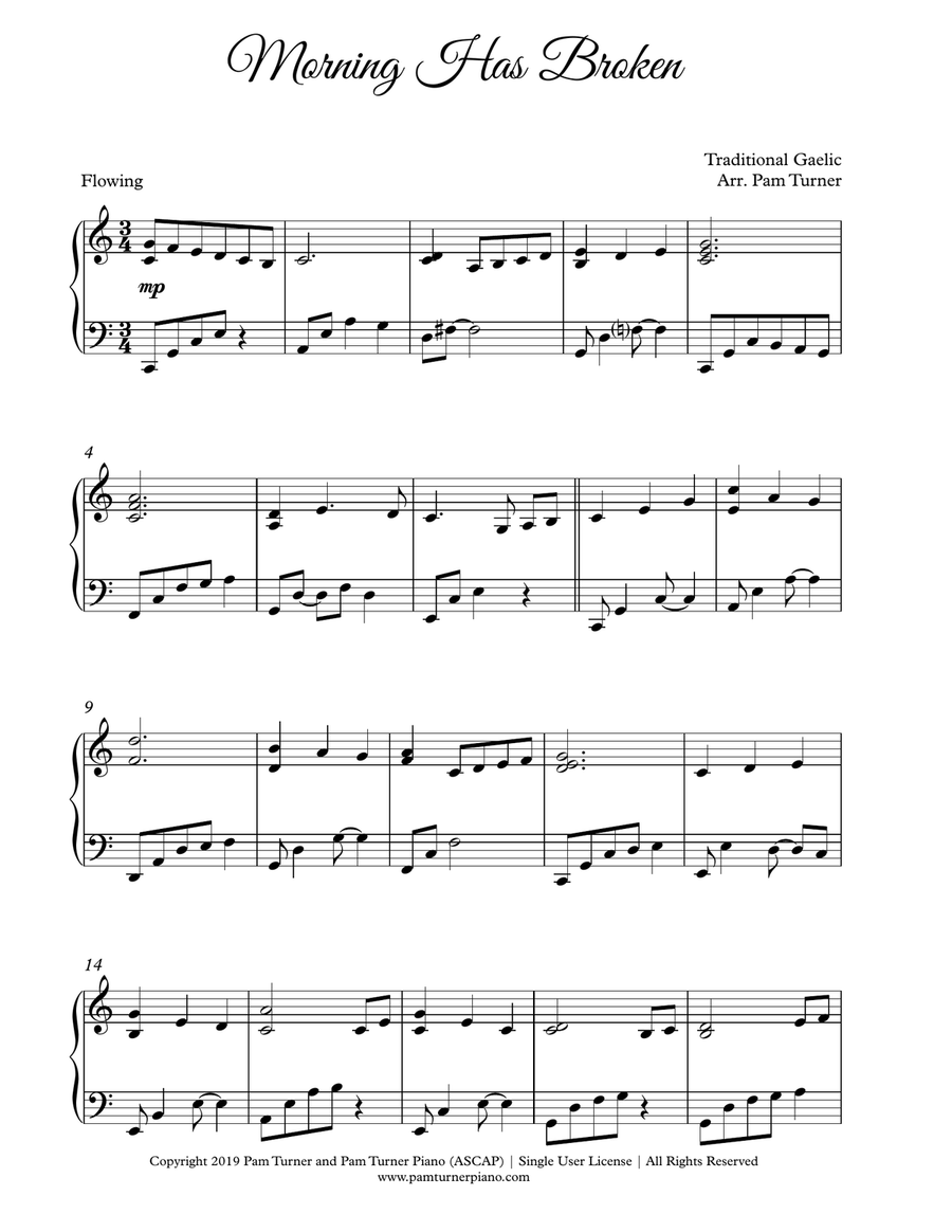 Morning Has Broken (Hymn, Intermediate Sacred Piano Solo) Piano Solo scores gallery preview page 3