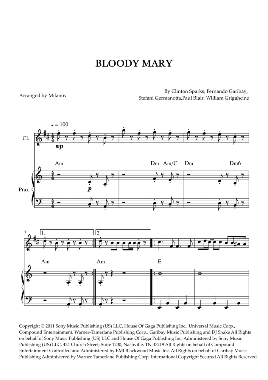 Bloody Mary B-Flat Clarinet scores gallery preview page 1