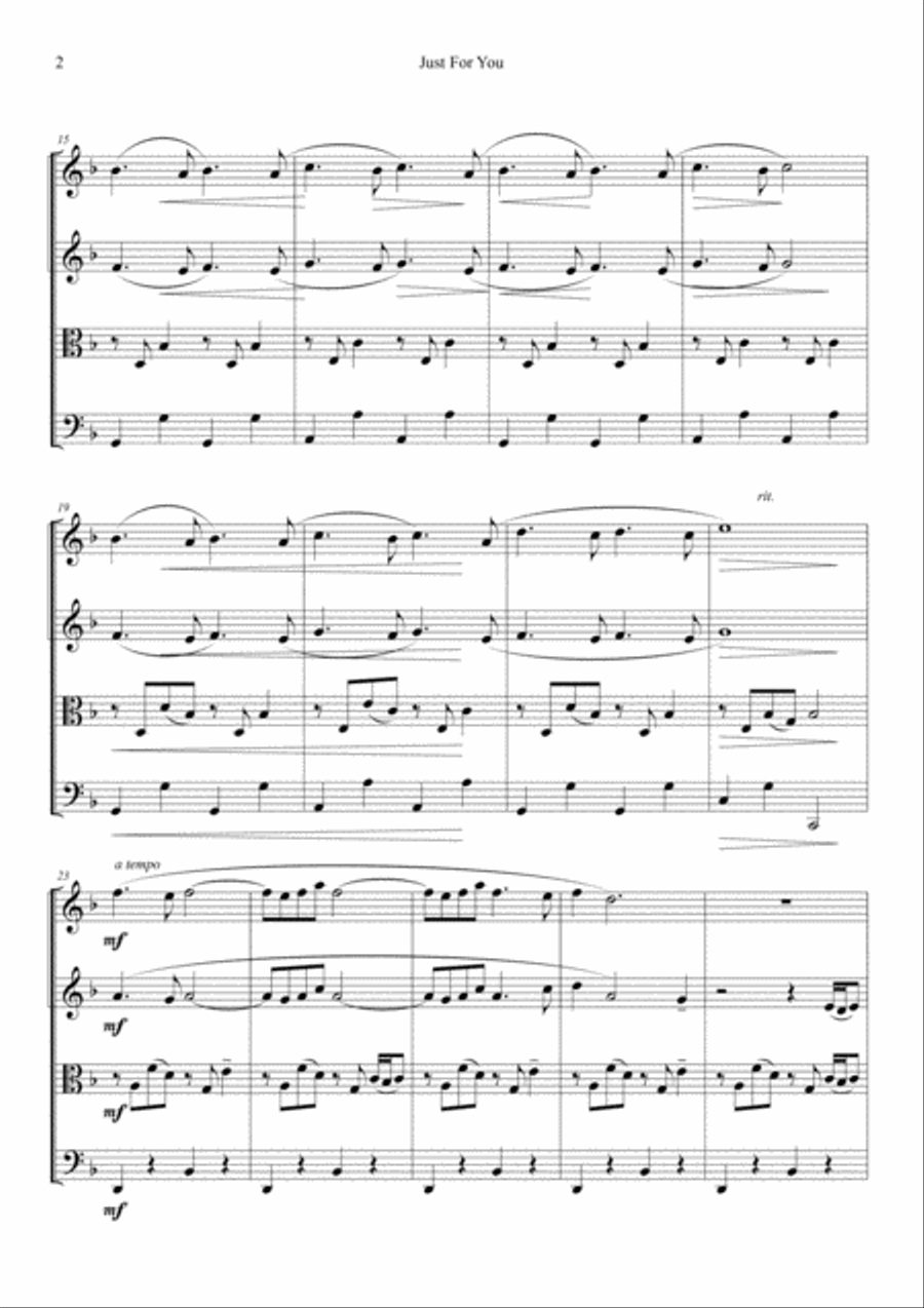 Just For You (melancholy string quartet) String Quartet scores gallery preview page 2