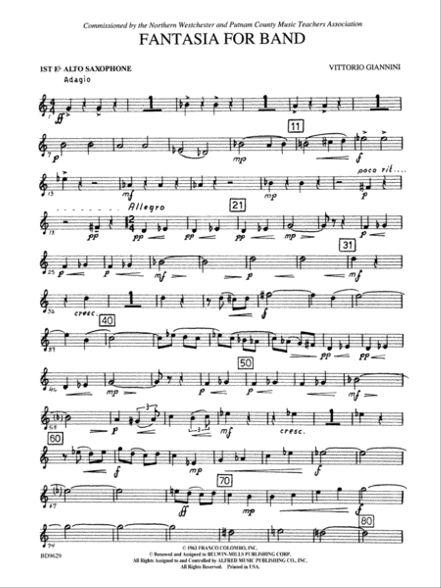 Fantasia for Band: E-flat Alto Saxophone Concert Band scores gallery preview page 1