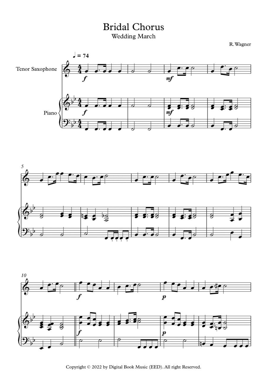 Bridal Chorus (Wedding March) - Richard Wagner (Tenor Sax + Piano) Bridal Chorus (Wedding March) - Richard Wagner (Tenor Sax + Piano) Tenor Saxophone scores gallery preview page 1