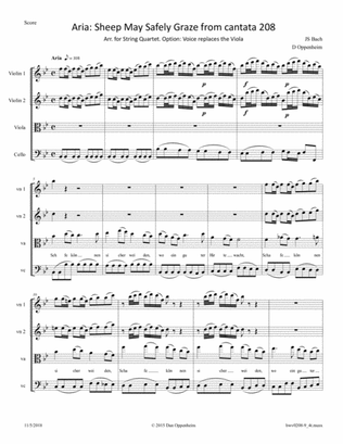 Bach: : "Sheep May Safely Graze" from Cantata 208 arr. for String Quartet. Option - Replace the Viol
