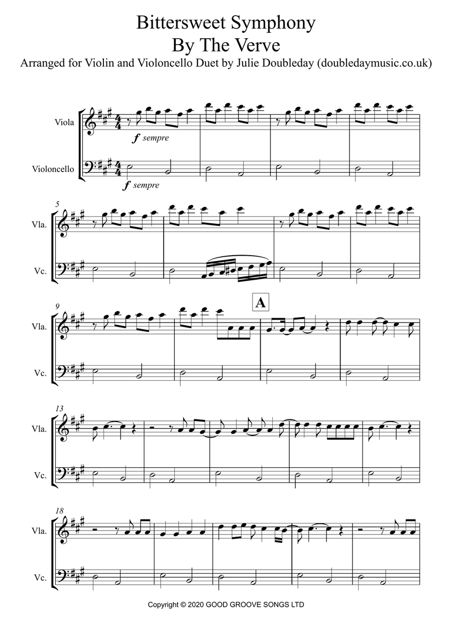 Bittersweet Symphony String Duet scores gallery preview page 1