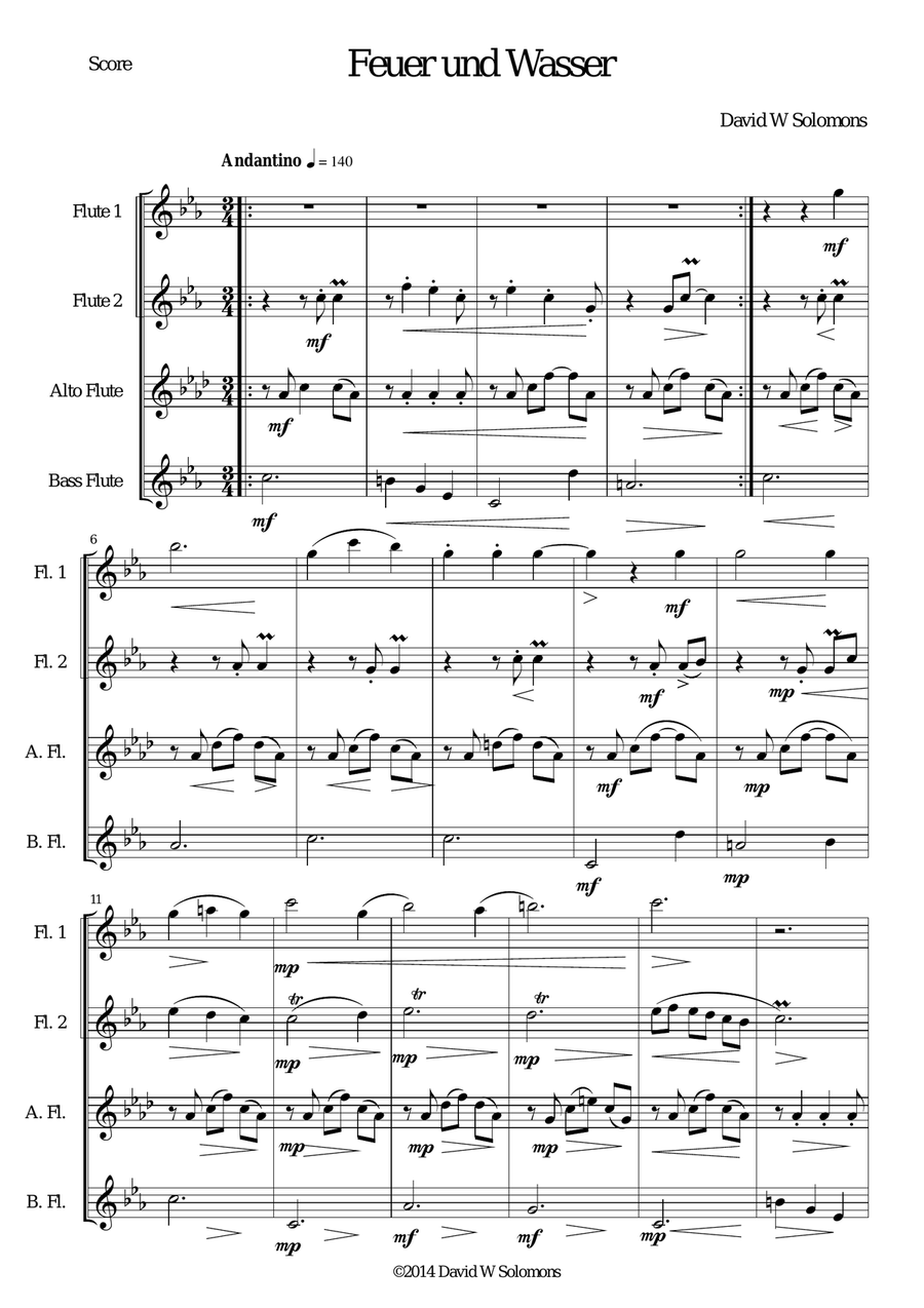 Feuer und Wasser (Fire and Water) for flute quartet Flute Quartet scores gallery preview page 1