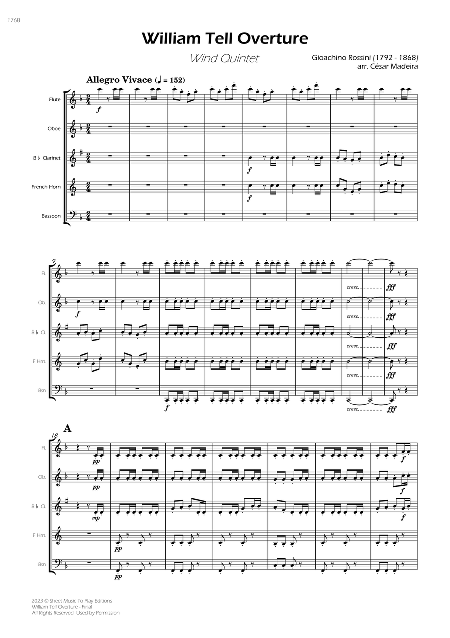 William Tell Overture - Wind Quintet (Full Score) - Score Only image number null