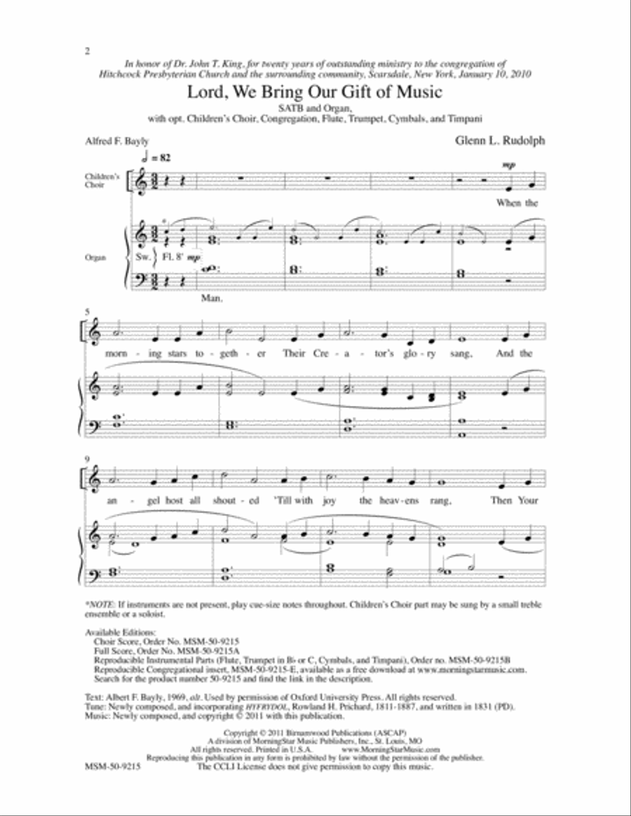 Lord, We Bring Our Gift of Music 4-Part scores gallery preview page 2