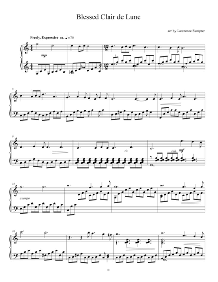 Blessed Clair de Lune Piano Solo scores gallery preview page 1