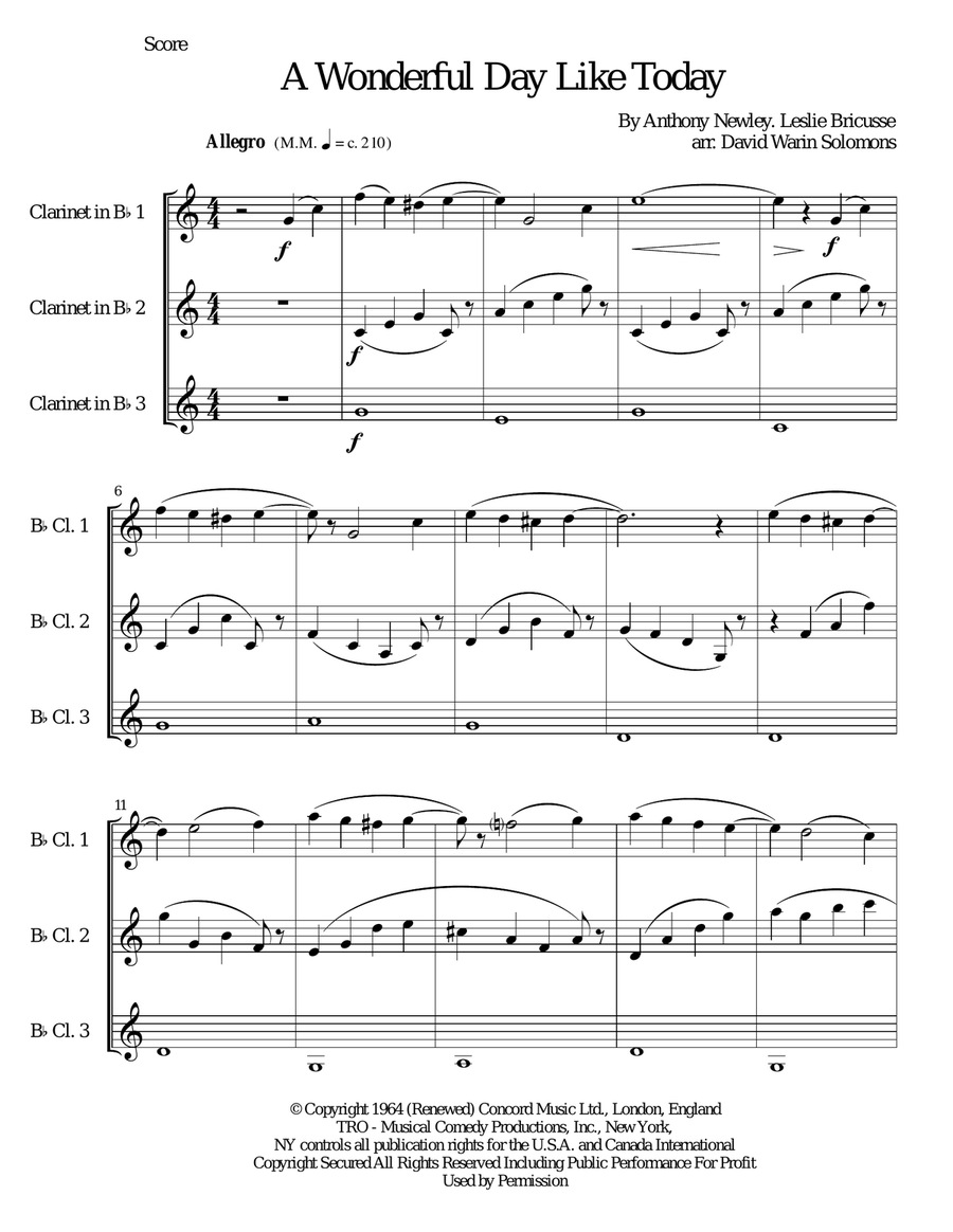 A Wonderful Day Like Today Woodwind Trio scores gallery preview page 1