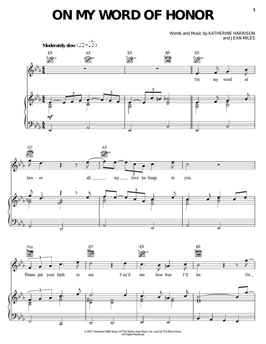 On My Word Of Honor Piano, Vocal, Guitar scores gallery preview page 1
