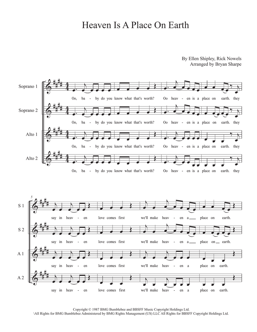 Heaven Is A Place On Earth SSA scores gallery preview page 1