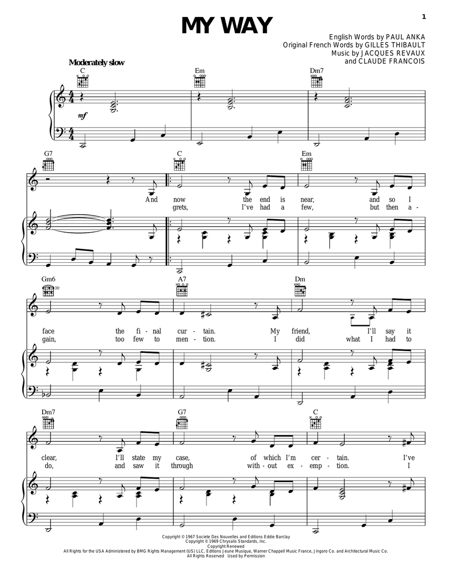 My Way Piano, Vocal, Guitar scores gallery preview page 1