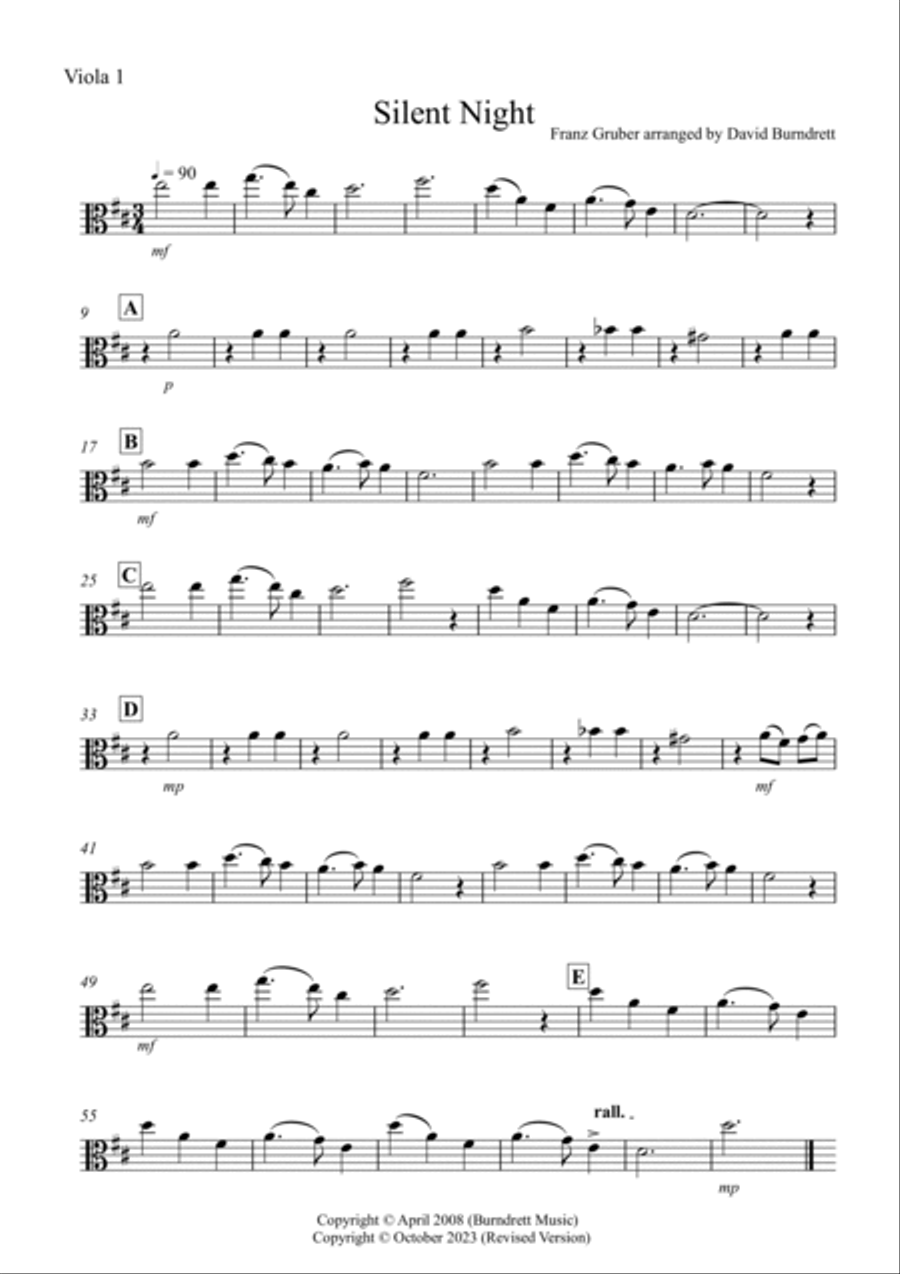 Silent Night for Viola Quartet Viola Solo scores gallery preview page 5