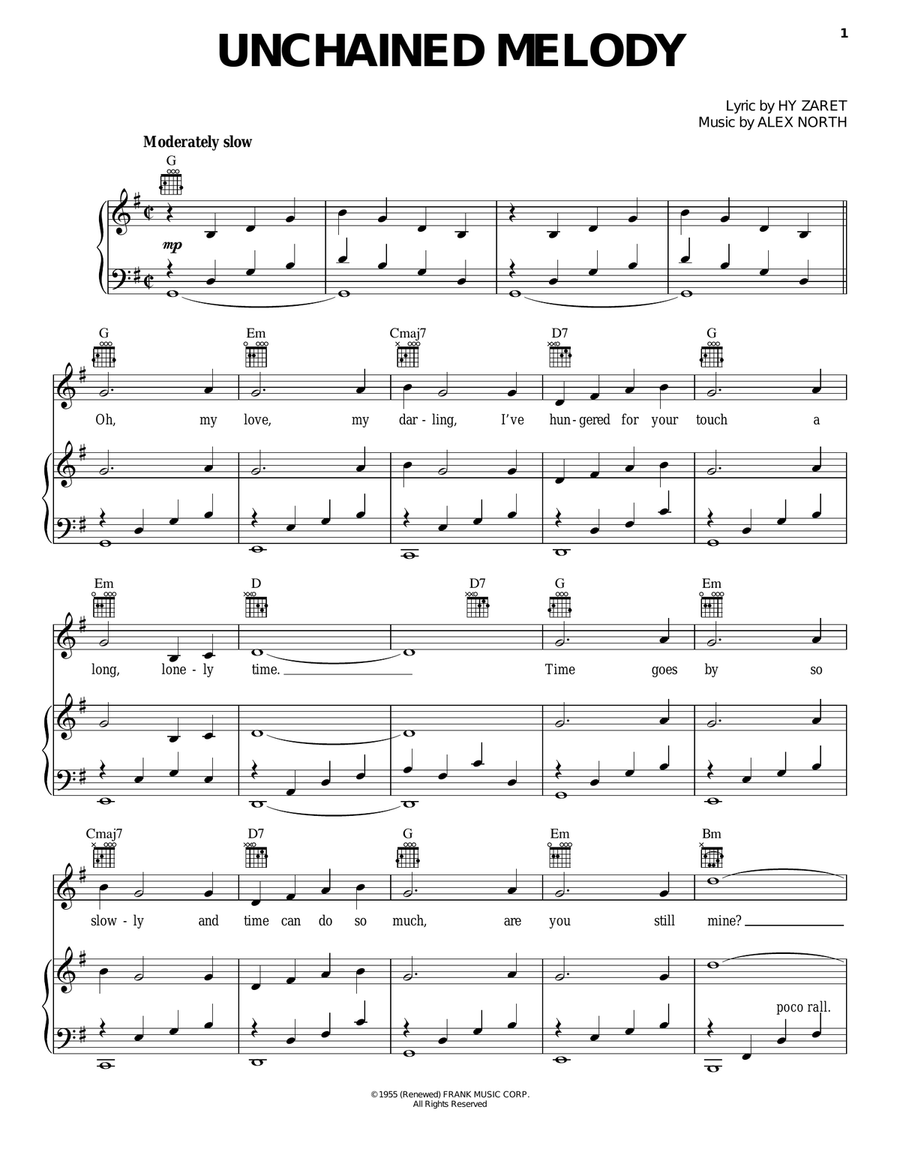 Unchained Melody Piano, Vocal, Guitar scores gallery preview page 1