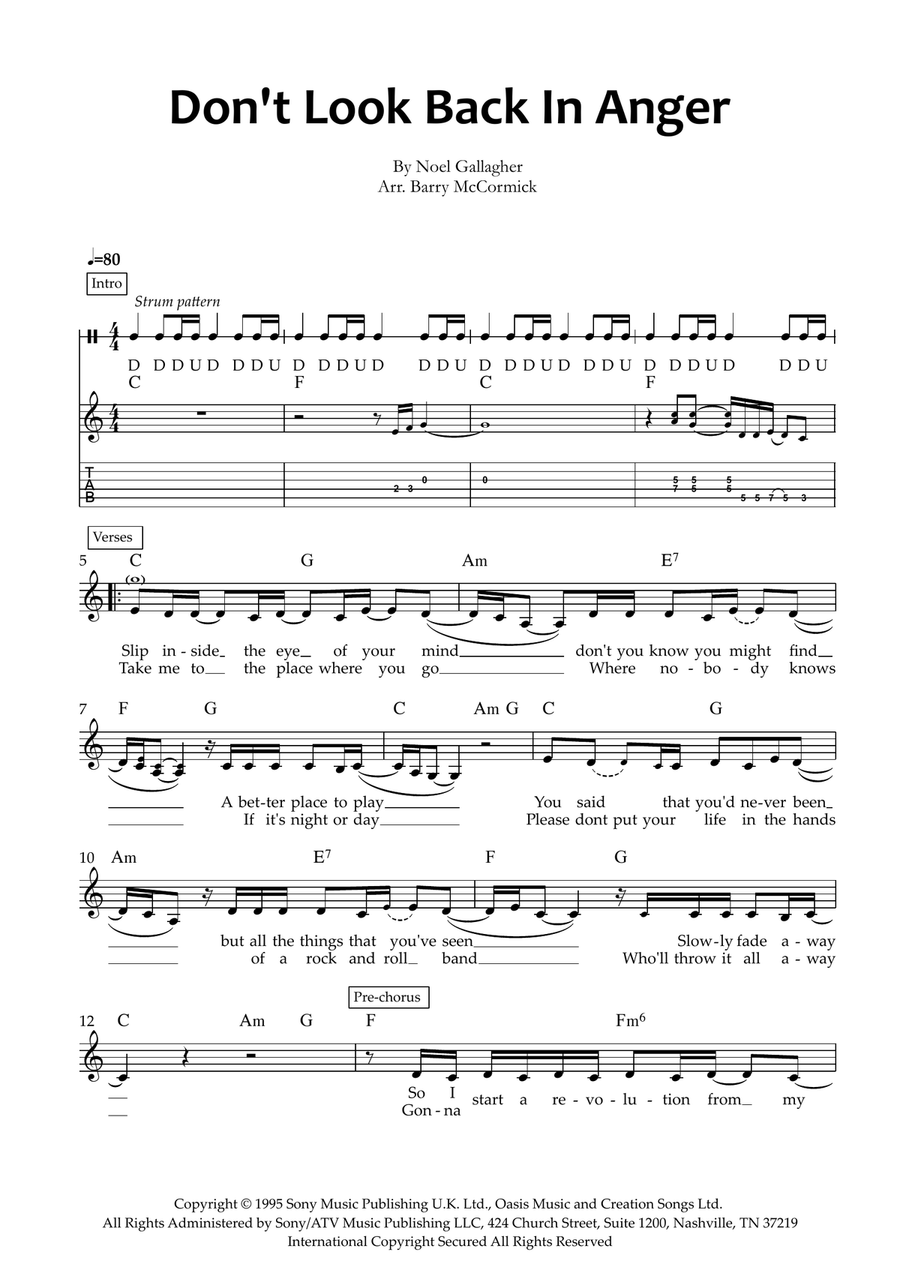 Dont Look Back In Anger Piano scores gallery preview page 1