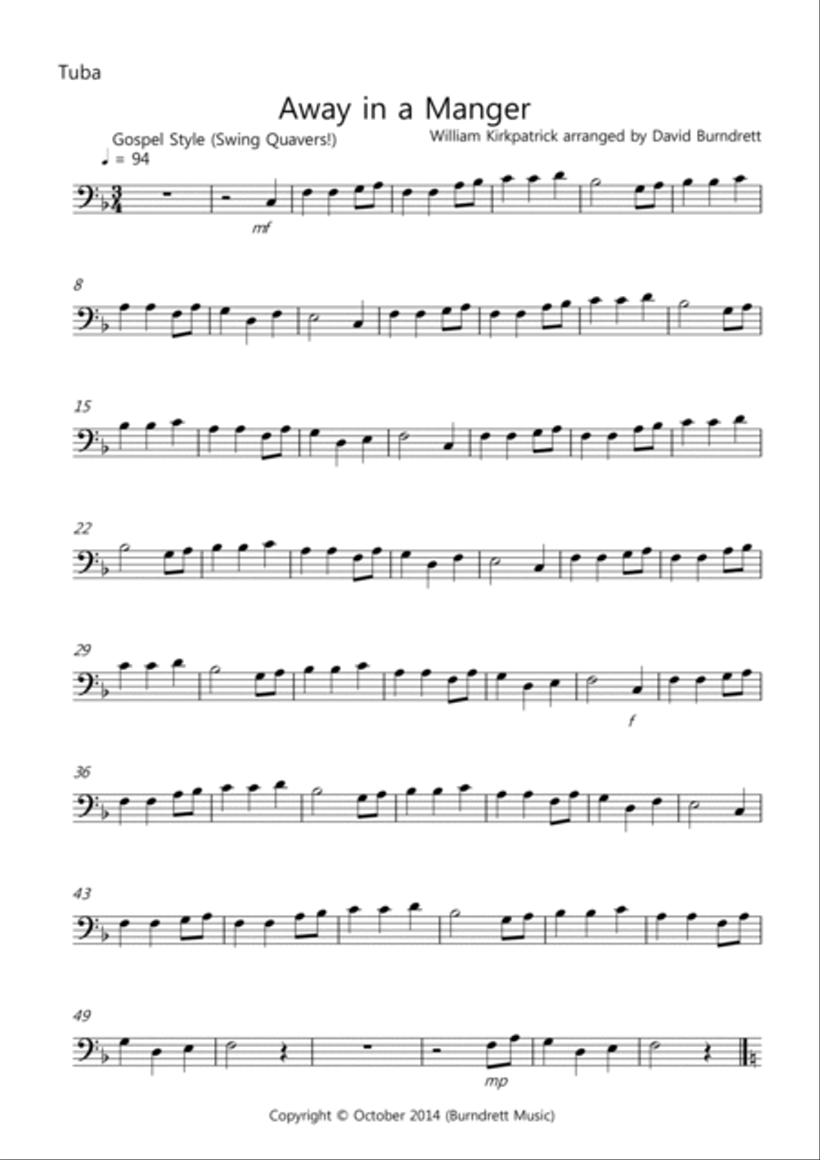 Away in a Manger (Gospel Style!) for Tuba and Piano Brass Duet scores gallery preview page 3