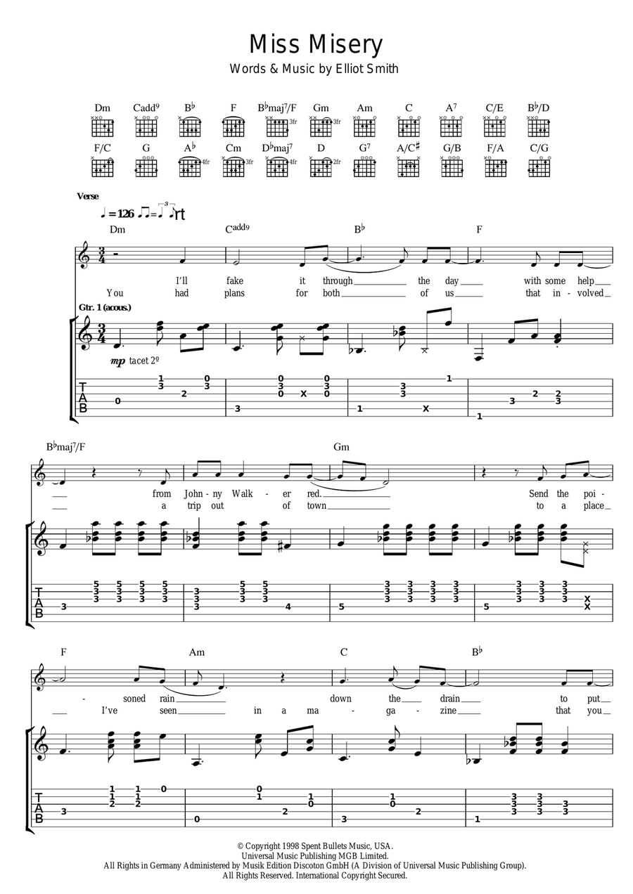 Miss Misery Miss Misery Guitar Tablature scores gallery preview page 1
