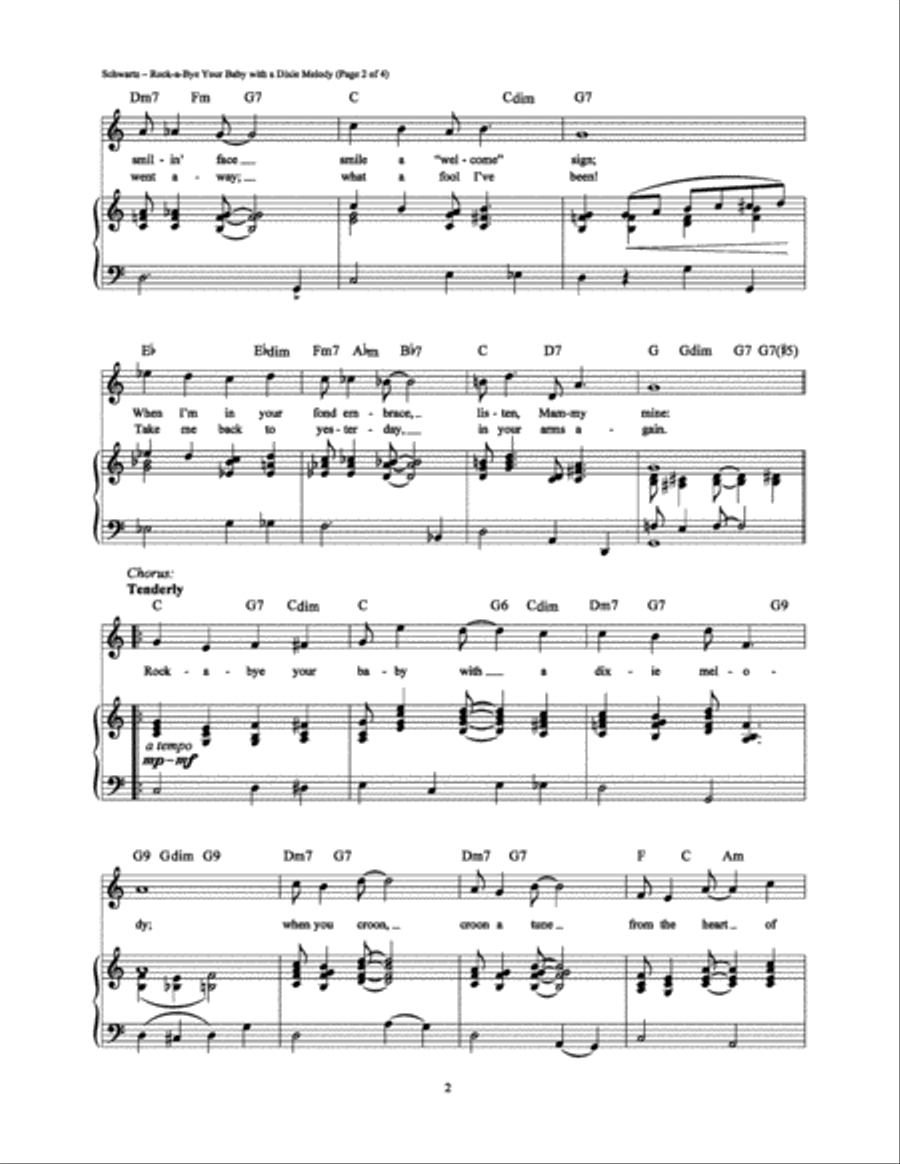 Rock-a-Bye Your Baby with a Dixie Melody Piano, Vocal, Guitar scores gallery preview page 2