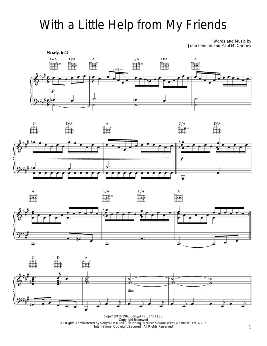 With A Little Help From My Friends Piano, Vocal, Guitar scores gallery preview page 1