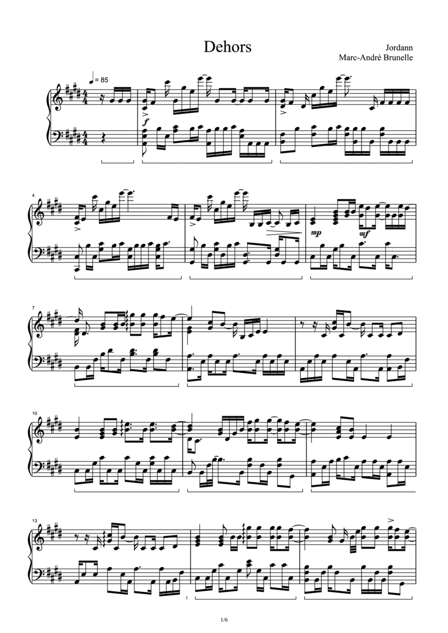 Dehors Piano Solo scores gallery preview page 1