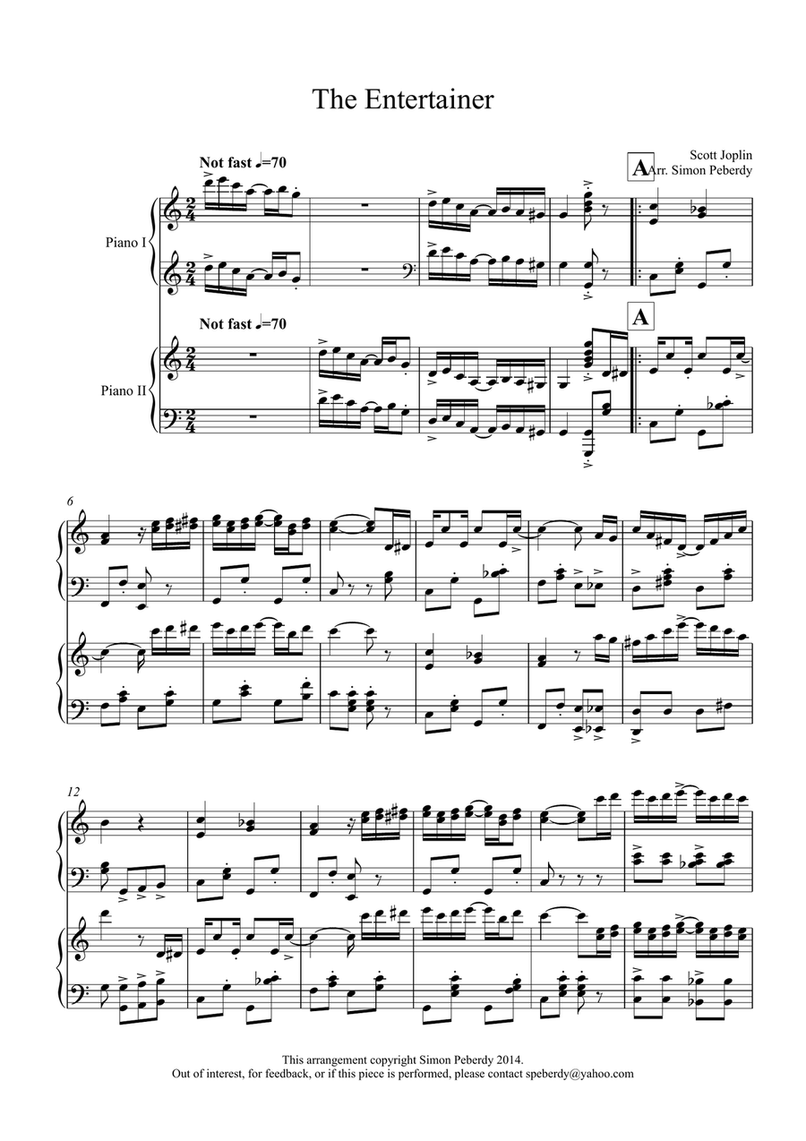 The Entertainer by Scott Joplin, arranged for 2 pianos by Simon Peberdy Piano Duet scores gallery preview page 2