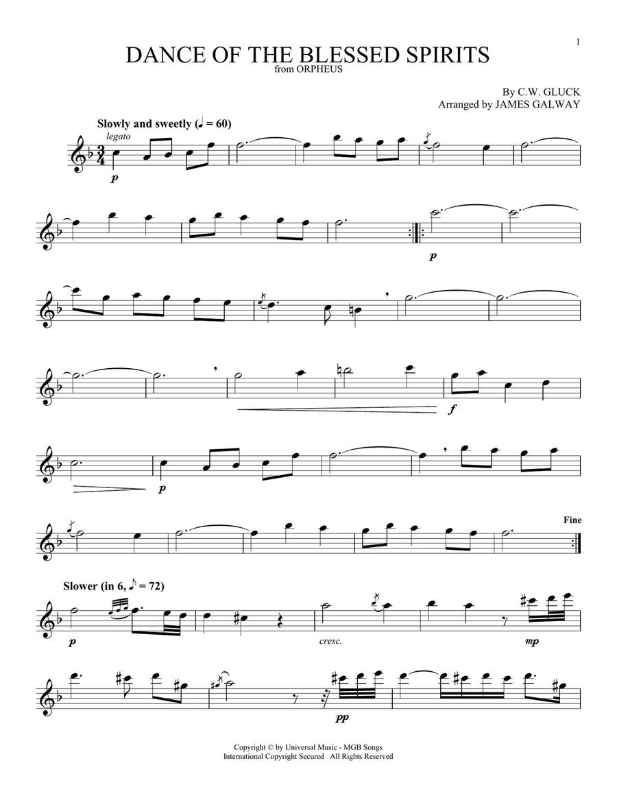 Dance Of The Blessed Spirits Flute Solo scores gallery preview page 1