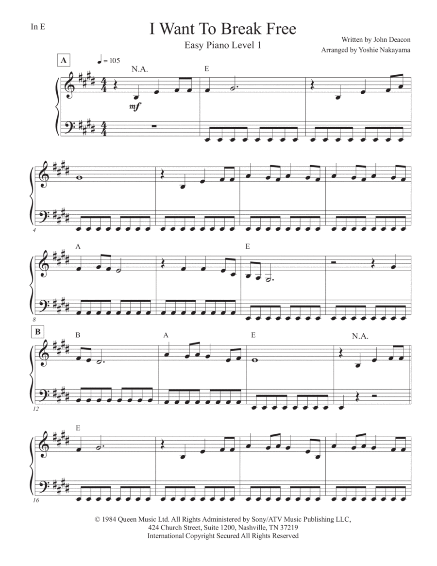 I Want To Break Free Easy Piano scores gallery preview page 1