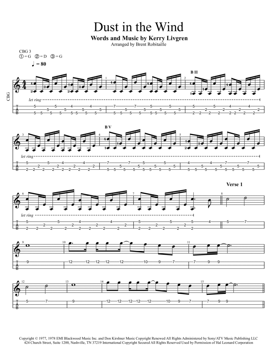 Dust In The Wind Guitar Tablature scores gallery preview page 1
