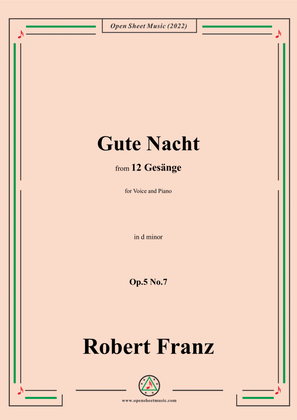 Book cover for Franz-Gute Nacht,in d minor,Op.5 No.7,from 12 Gesange