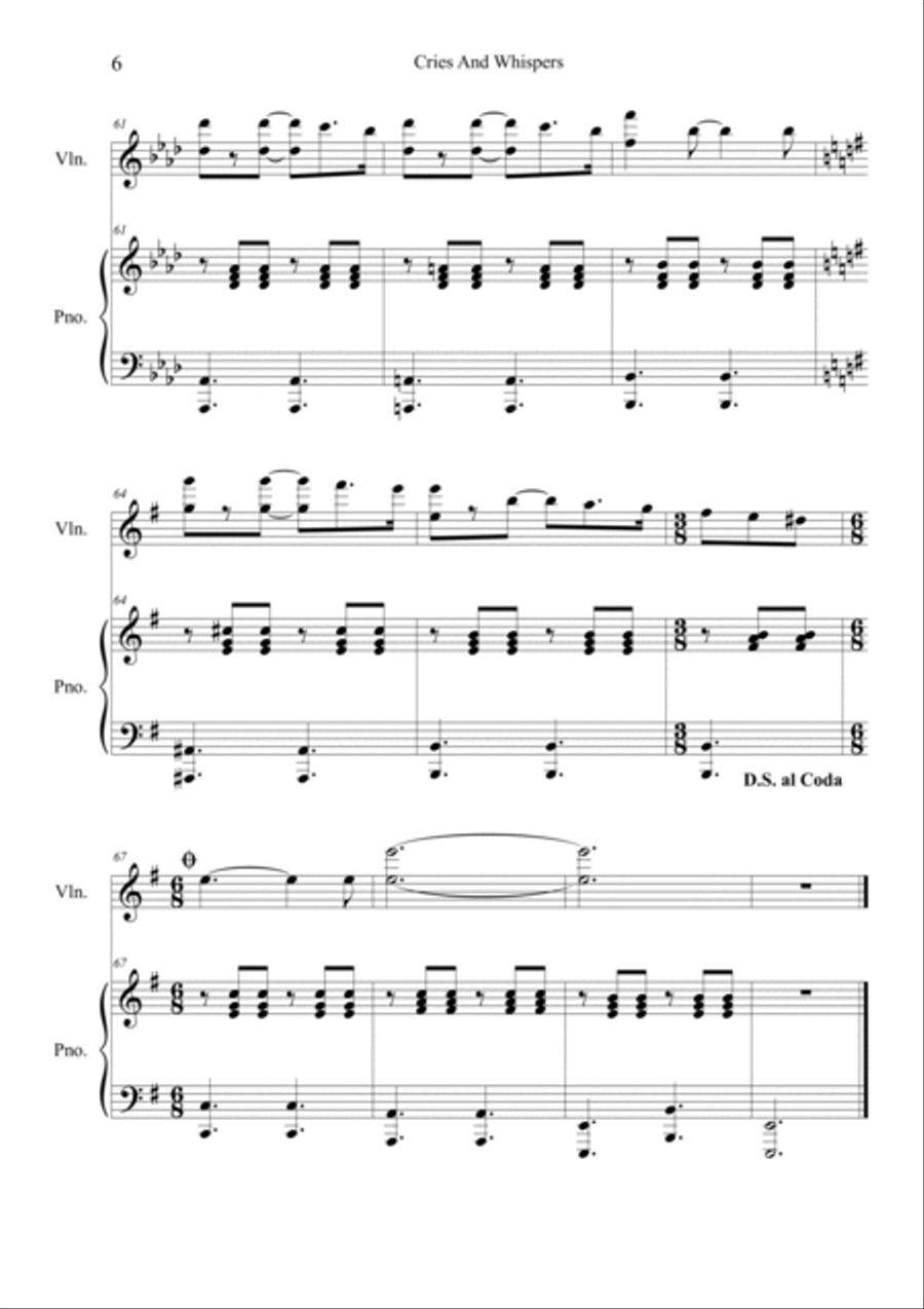 Cries and Whispers Violin Solo scores gallery preview page 6