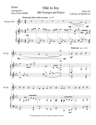 ODE TO JOY (Joyful, Joyful, We Adore Thee), Bb Trumpet & Piano (Score & Parts included)