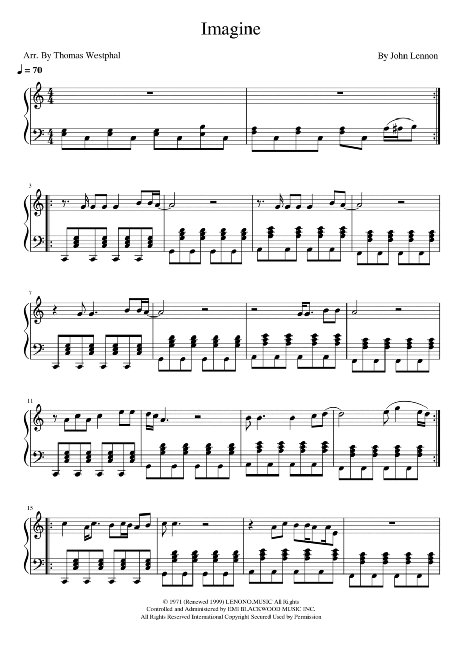Imagine Piano Solo scores gallery preview page 1