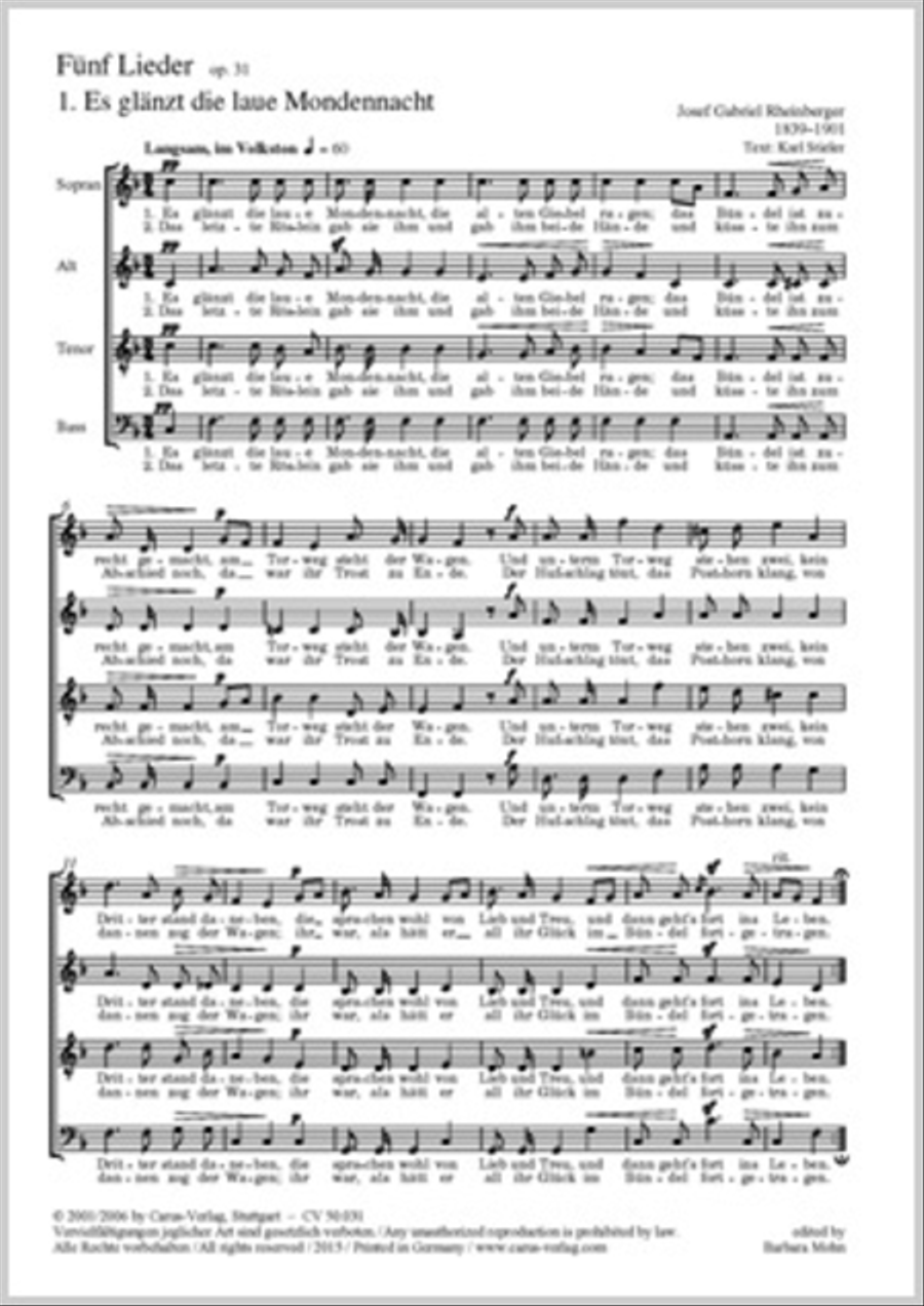 Funf Chorlieder (Morike) op. 31 Choir scores gallery preview page 1