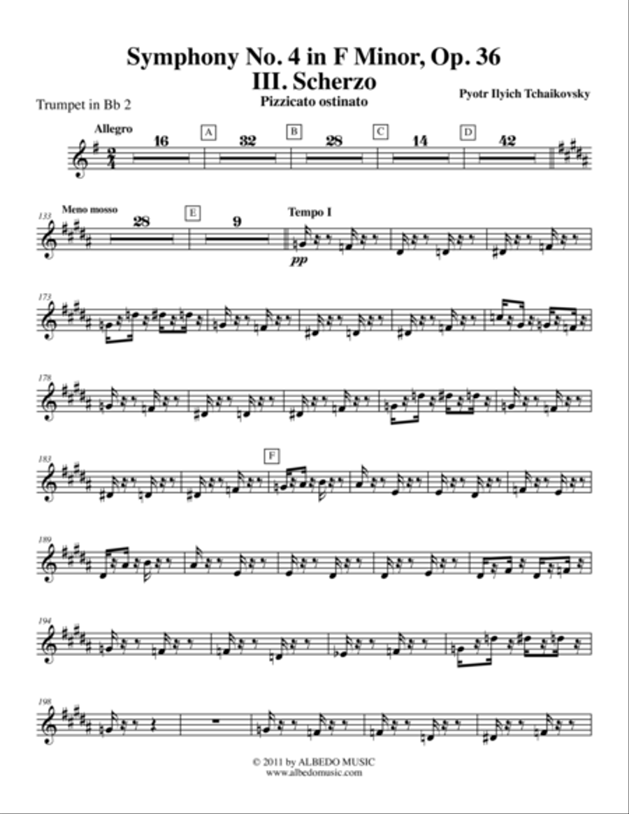 ‪Tchaikovsky‬ Symphony No. 4, Movement III - Trumpet in Bb 2 (Transposed Part), Op. 36 B-Flat Trumpet scores gallery preview page 1