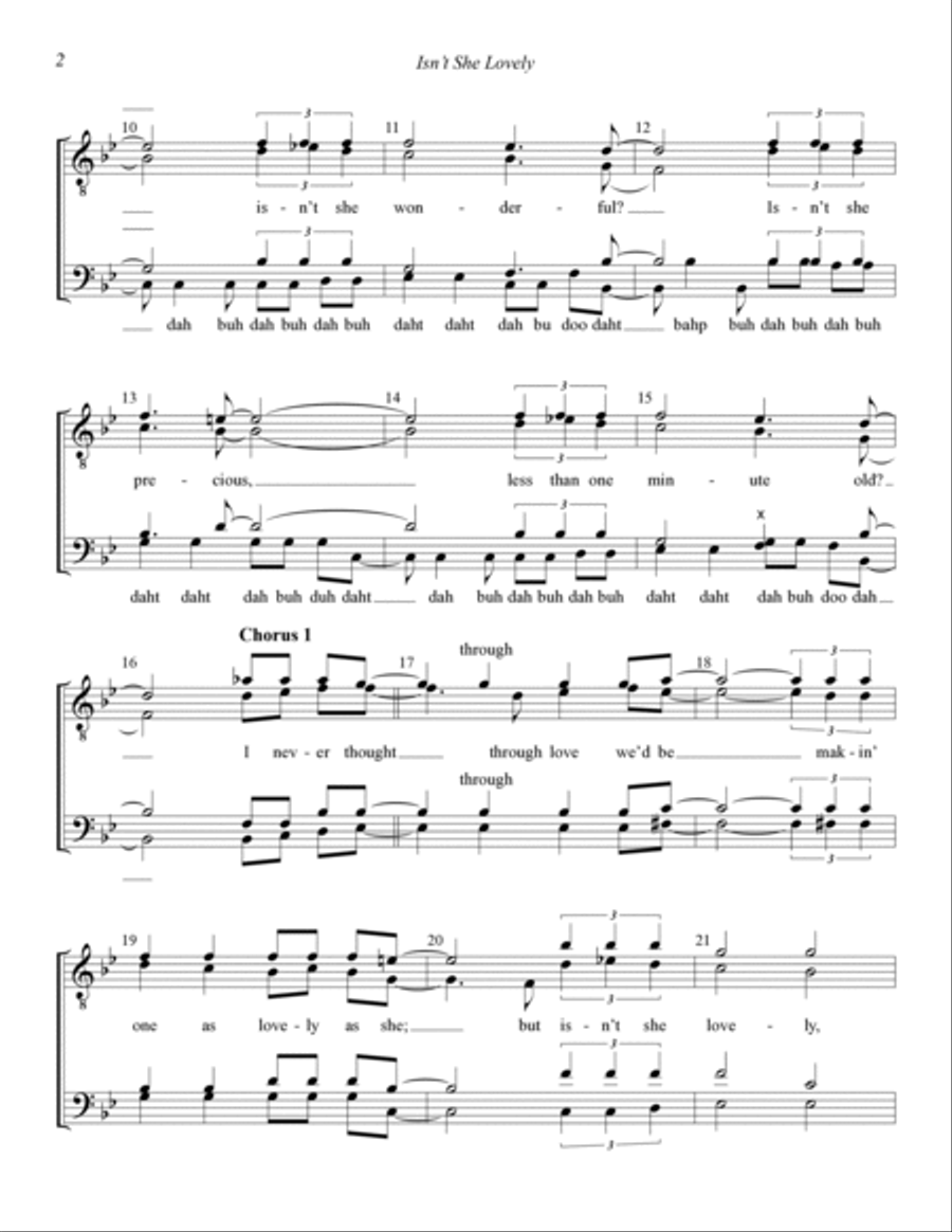 Isn't She Lovely (arr. Mike Menefee) TTBB scores gallery preview page 2