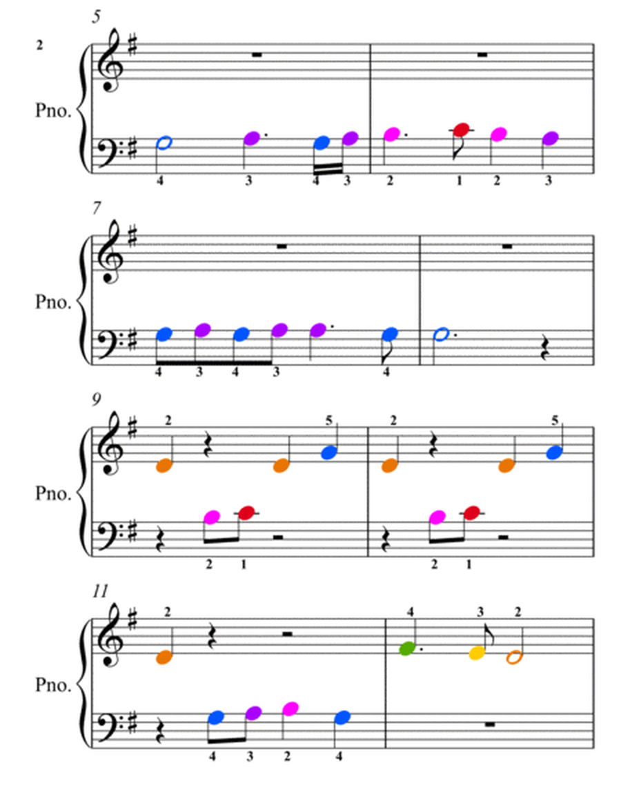 Trumpet Voluntary Prince of Denmark's March Beginner Piano Sheet Music with Colored Notes