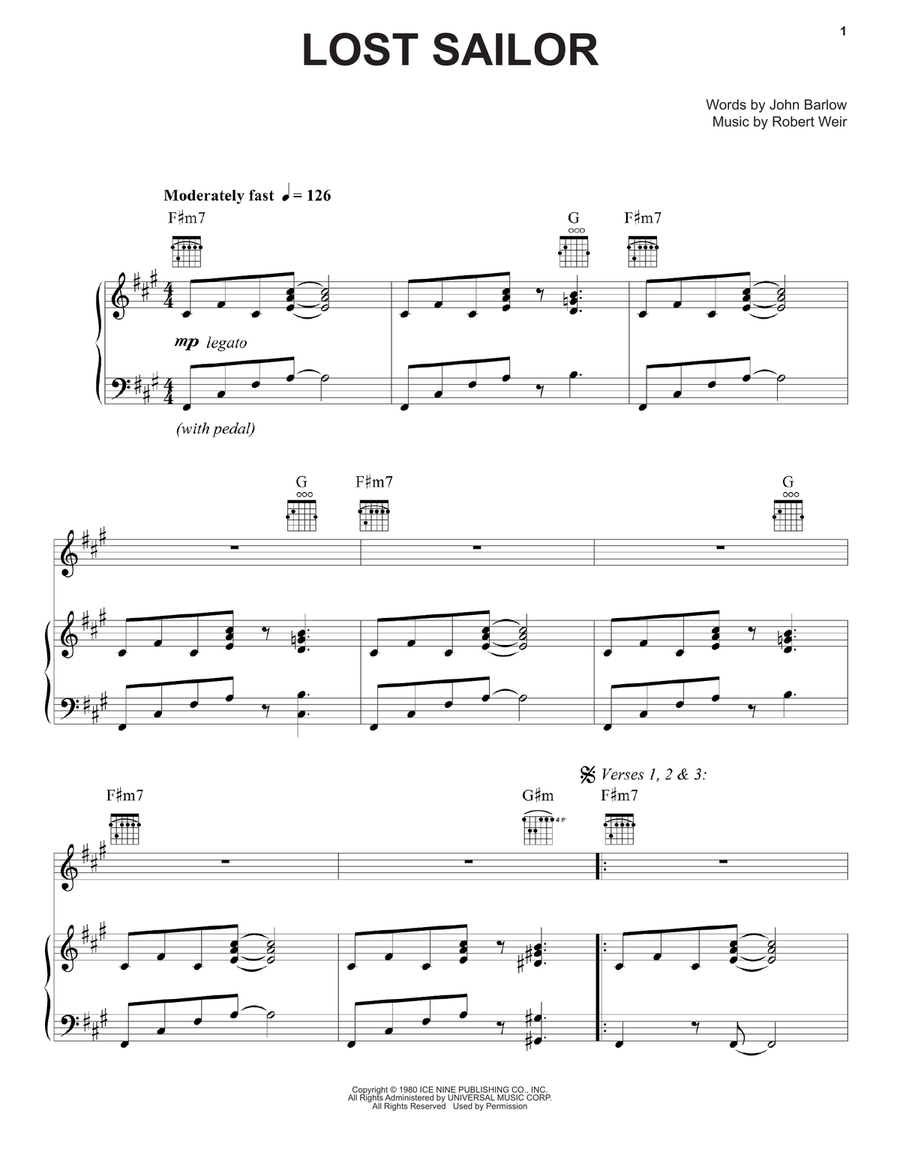 Lost Sailor Piano, Vocal, Guitar scores gallery preview page 1