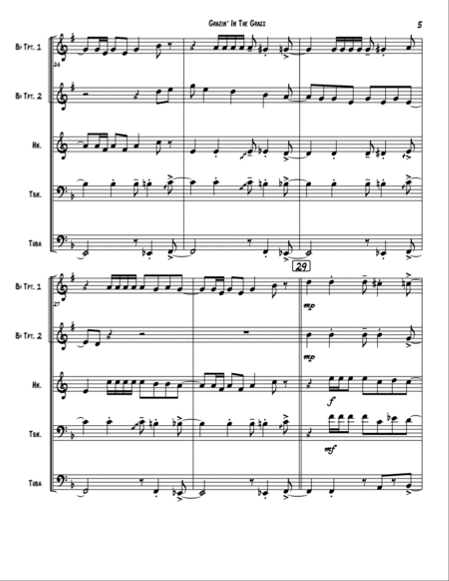 Grazing In The Grass Brass Quintet scores gallery preview page 5