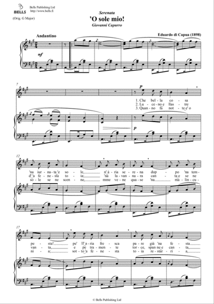 O sole mio! (A Major) Voice Solo scores gallery preview page 1