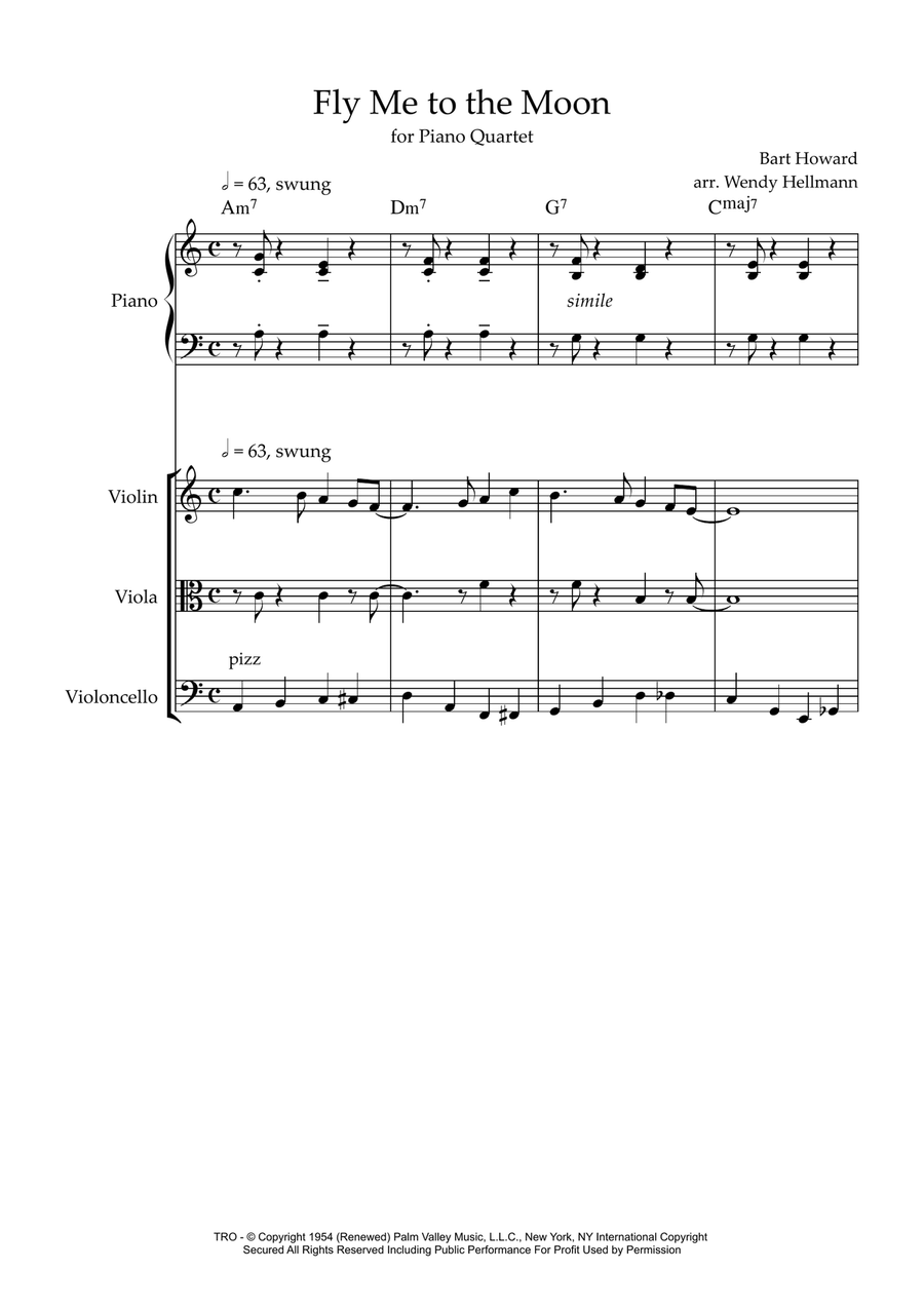 Fly Me To The Moon (in Other Words) Piano Quartet scores gallery preview page 1