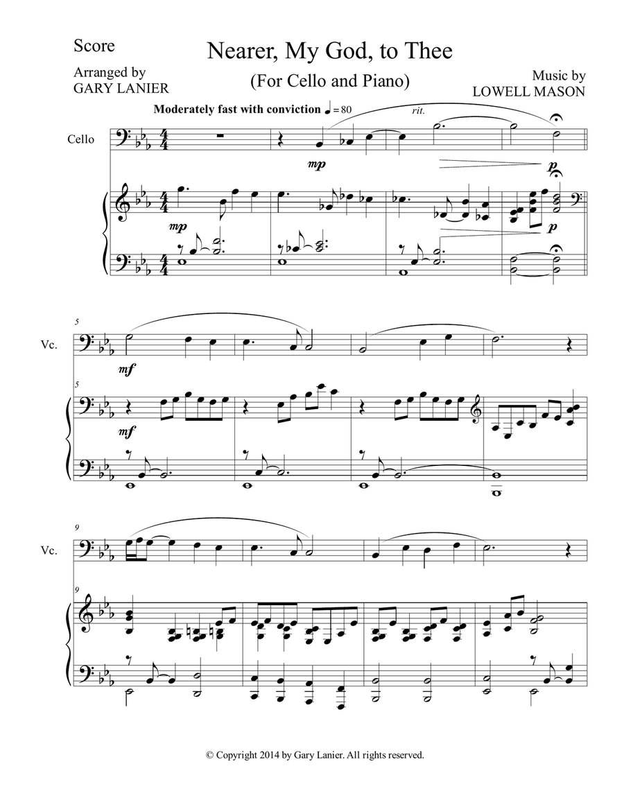 NEARER, MY GOD, TO THEE (Duet– Cello/Piano with Score and Instrument Part) String Duet scores gallery preview page 1